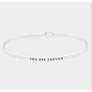 New Womens Boutique Silver You Are Enough Affirmtion Hook Bracelet in Silver
